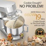 COOKLEE Stand Mixer, 9.5 Qt. 660W 10-Speed Electric Kitchen Mixer with Dishwasher-Safe Dough Hooks, Flat Beaters, Wire Whip & Pouring Shield Attachments for Most Home Cooks, SM-1551 (Silver)