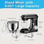 DOBBOR Electric Stand mixer, 9.5QT 660W 7 Speeds Tilt-Head Dough Mixers, Bread Mixer with Dough Hook, Whisk, Beater, Splash Guard for Baking Bread, Cake, Cookie, Pizza, Muffin, Salad and More - Black