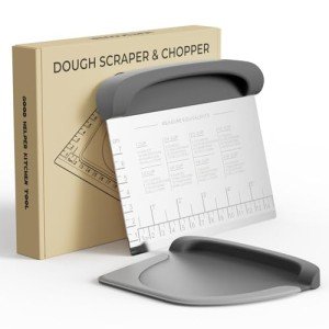 Bench Scraper Dough Cutter Tool - Bowl Pastry Scraper for Bread Cake Pizza, Bench Knife Kitchen Dough Scraper for Baking, Stainless Steel Food Scraper with Grip Handles & Measuring Scale, Grey