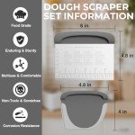 Bench Scraper Dough Cutter Tool - Bowl Pastry Scraper for Bread Cake Pizza, Bench Knife Kitchen Dough Scraper for Baking, Stainless Steel Food Scraper with Grip Handles & Measuring Scale, Grey