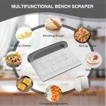 Bench Scraper Dough Cutter Tool - Bowl Pastry Scraper for Bread Cake Pizza, Bench Knife Kitchen Dough Scraper for Baking, Stainless Steel Food Scraper with Grip Handles & Measuring Scale, Grey