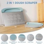 2 IN 1 Upgrade Bench Scraper, Dough Scraper for Pastry Bread Cake Pizza, Sharp Stainless Steel Dough Cutter with Conversion Chart & Measuring Scale, Bowl Scraper Food Scraper for Kitchen Baking, Blue
