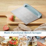 2 IN 1 Upgrade Bench Scraper, Dough Scraper for Pastry Bread Cake Pizza, Sharp Stainless Steel Dough Cutter with Conversion Chart & Measuring Scale, Bowl Scraper Food Scraper for Kitchen Baking, Blue