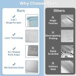 2 IN 1 Upgrade Bench Scraper, Dough Scraper for Pastry Bread Cake Pizza, Sharp Stainless Steel Dough Cutter with Conversion Chart & Measuring Scale, Bowl Scraper Food Scraper for Kitchen Baking, Blue