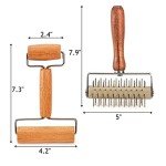 Hiceeden Set of 2 Pizza Dough Roller & Dough Docker, Stainless Steel Dough Hole Maker Puncher Wooden Rolling Pin for Pizza, Cookie, Pie, Pastry, Bread, Crust