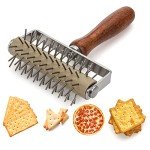 Hiceeden Set of 2 Pizza Dough Roller & Dough Docker, Stainless Steel Dough Hole Maker Puncher Wooden Rolling Pin for Pizza, Cookie, Pie, Pastry, Bread, Crust