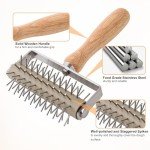 JuyVerq Pizza Dough Docker, Professional Dough Roller with Stainless Steel Spikes Wood Handle, Sturdy Pizza Docking Tool for Home & Commercial Kitchen, Time-Saver for Making Pizza Pie Pastry Bread