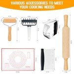 Wooden Rolling Pins for Baking, Small Dough Roller with Handle, Stainless Steel Pastry Blender Set with Pizza Dough Roller Docker, Pastry Cutter, Dough Cutter, Baking Mat, for Home Kitchen Cooking