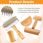 2Pcs Pizza Dough Roller & Dough Docker, Wood Rolling Pin Stainless Steel Dough Hole Puncher for Pizza, Pie, Pastry, Bread, Pasta, Cookie, Crust