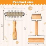 2Pcs Pizza Dough Roller & Dough Docker, Wood Rolling Pin Stainless Steel Dough Hole Puncher for Pizza, Pie, Pastry, Bread, Pasta, Cookie, Crust