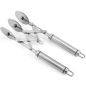 Dadamong 3 Wheel Pastry Cutter with Handle, Stainless Steel Dough Cutter Roller Divider Adjustable Pizza Cutter Expandable Pizza Slicer Multi-Round Pastry Knife Baking Cutter