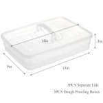 Lawei 3 Pack Pizza Dough Proofing Box, 14 x 10 Inch Dough Trays with Lid and Handle for Pizza, Stackable Pizza Bread Fermentation Storage Containers, Translucent Box with Cover Dough Tray, BPA Free