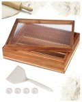 cenleoha 16”x12”Pizza Dough Proofing Box with Clear Lid, Acacia Wood Proofing Container with Silicone Spatula & Anti-slip Pads, Wooden Bread Fermentation Holder, Stackable Bread Box & Storage Bin