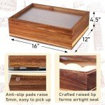 cenleoha 16”x12”Pizza Dough Proofing Box with Clear Lid, Acacia Wood Proofing Container with Silicone Spatula & Anti-slip Pads, Wooden Bread Fermentation Holder, Stackable Bread Box & Storage Bin
