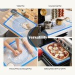 Nonstick Silicone Pastry Mat Extra Large with Measurements 28''By 20'' for Silicone Baking Mat, Counter Mat, Dough Rolling Mat,Fondant/Pie Crust Mat By Folksy Super Kitchen