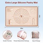 Silicone Baking Mat, Non Stick Pastry Mat with Measurement,26" x 16" Extra Thick Large Rolling Dough Mat Sheet, Counter Mat,Food Grade Pizza, Fondant, Macarons,Cookies Mat, Baking Supplies for kitchen