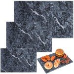 Hushee Marble Board for Kitchen Marble Serving Tray 3 pcs Different Sizes 9 x 6'' 12 x 8'' 16 x 10'' and Non Slip Feet Pastry Cheese Tray Cutting Board for Pizza Bread Cake Baking Display (Black)