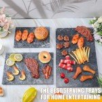 Hushee Marble Board for Kitchen Marble Serving Tray 3 pcs Different Sizes 9 x 6'' 12 x 8'' 16 x 10'' and Non Slip Feet Pastry Cheese Tray Cutting Board for Pizza Bread Cake Baking Display (Black)