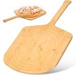 Loftern Wooden Pizza Peel 16 Inch Board with Engraved Sizes - Multi-Purpose Bamboo Pizza Cutting Board, Wood Pizza Peel, Pizza Spatula Paddle, and Serving Board with Size and Cutting Guide