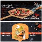 Loftern Wooden Pizza Peel 16 Inch Board with Engraved Sizes - Multi-Purpose Bamboo Pizza Cutting Board, Wood Pizza Peel, Pizza Spatula Paddle, and Serving Board with Size and Cutting Guide