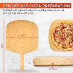 Loftern Wooden Pizza Peel 16 Inch Board with Engraved Sizes - Multi-Purpose Bamboo Pizza Cutting Board, Wood Pizza Peel, Pizza Spatula Paddle, and Serving Board with Size and Cutting Guide