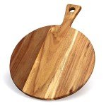 Acacia Wood Cutting Board with Handle Wooden Chopping Board Paddle Round Cutting Boards for Kitchen Meat Bread Serving Board Charcuterie Boards Chopping Blocks Circular Circle Pizza Cheese Board