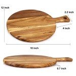 Acacia Wood Cutting Board with Handle Wooden Chopping Board Paddle Round Cutting Boards for Kitchen Meat Bread Serving Board Charcuterie Boards Chopping Blocks Circular Circle Pizza Cheese Board