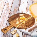 Acacia Wood Cutting Board with Handle Wooden Chopping Board Paddle Round Cutting Boards for Kitchen Meat Bread Serving Board Charcuterie Boards Chopping Blocks Circular Circle Pizza Cheese Board