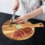 Acacia Wood Cutting Board with Handle Wooden Chopping Board Paddle Round Cutting Boards for Kitchen Meat Bread Serving Board Charcuterie Boards Chopping Blocks Circular Circle Pizza Cheese Board