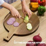 Kiasthome Acacia Wood Round Cutting Boards for Kitchen, 16.5''x13'' Large Wooden Cutting Board with Handle for Meat Pizza, Decorative Charcuterie Serving Board Chopping Board for Counter Dining Room