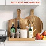 Kiasthome Acacia Wood Round Cutting Boards for Kitchen, 16.5''x13'' Large Wooden Cutting Board with Handle for Meat Pizza, Decorative Charcuterie Serving Board Chopping Board for Counter Dining Room