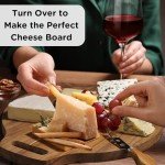 Wrenbury Pizza Cutting Board - 13" Round Wooden Serving Board with 6 Grooves - Reversible Cheese Board Set - Includes Pizza Cutter & Cheese Knife