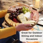 Wrenbury Pizza Cutting Board - 13" Round Wooden Serving Board with 6 Grooves - Reversible Cheese Board Set - Includes Pizza Cutter & Cheese Knife