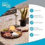 BIRDROCK HOME Acacia Wooden Cheese Serving Board with Handle - Charcuterie, Appetizers, Kitchen Platter, Grazing Board, Pizza, Meat, Bread, Cutting, Party, Food Display Tray - Espresso, 15", Round