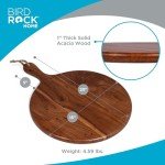 BIRDROCK HOME Acacia Wooden Cheese Serving Board with Handle - Charcuterie, Appetizers, Kitchen Platter, Grazing Board, Pizza, Meat, Bread, Cutting, Party, Food Display Tray - Espresso, 15", Round