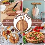 Roshtia 16 Pack Acacia Wood Cutting Board with Handle Thick Round Charcuterie Boards 2 Size Acacia Chopping Boards for Serving Cheese Pizza Bread Platter Baking Wooden Wall Carving Decor