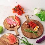 Roshtia 16 Pack Acacia Wood Cutting Board with Handle Thick Round Charcuterie Boards 2 Size Acacia Chopping Boards for Serving Cheese Pizza Bread Platter Baking Wooden Wall Carving Decor