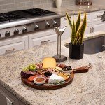 BIRDROCK HOME Acacia Wooden Cheese Serving Board with Handle - Charcuterie, Appetizers, Kitchen Platter, Grazing Board, Pizza, Meat, Bread, Cutting, Party, Food Display Tray - Espresso, 15", Round