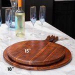 BIRDROCK HOME Acacia Wooden Cheese Serving Board with Handle - Charcuterie, Appetizers, Kitchen Platter, Grazing Board, Pizza, Meat, Bread, Cutting, Party, Food Display Tray - Espresso, 15", Round