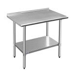 ROCKPOINT Stainless Steel Table for Prep & Work with Backsplash 24x36 Inches, NSF Metal Commercial Kitchen Heavy Duty Table with Adjustable Under Shelf and Table Foot for Restaurant, Home and Hotel