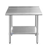 ROCKPOINT Stainless Steel Table for Prep & Work with Backsplash 24x36 Inches, NSF Metal Commercial Kitchen Heavy Duty Table with Adjustable Under Shelf and Table Foot for Restaurant, Home and Hotel