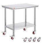Vevor Mophorn Stainless Steel Work Table 36x24 Inch with 4 Wheels, Casters Heavy Duty Food Prep Worktable for Commercial Kitchen Restaurant, Silver