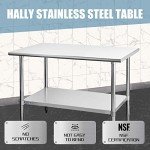 HALLY Stainless Steel Table for Prep & Work 30 x 48 Inches, NSF Commercial Heavy Duty Table with Undershelf and Galvanized Legs for Restaurant, Home and Hotel