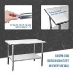 HALLY Stainless Steel Table for Prep & Work 30 x 48 Inches, NSF Commercial Heavy Duty Table with Undershelf and Galvanized Legs for Restaurant, Home and Hotel
