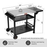 Feasto Outdoor Grill Table Cart, Pizza Oven Table Stand for Outdoor Indoor, 40'' x 26'' Stainless Steel Tabletop Dining BBQ Grill Table with Wheels for Food Prep, 3-Shelf Kitchen Cart Table with Cover