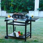 Feasto Outdoor Grill Table Cart, Pizza Oven Table Stand for Outdoor Indoor, 40'' x 26'' Stainless Steel Tabletop Dining BBQ Grill Table with Wheels for Food Prep, 3-Shelf Kitchen Cart Table with Cover