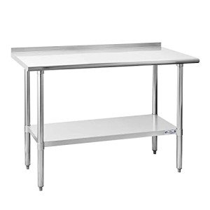 HALLY Stainless Steel Table for Prep & Work 24 x 48 Inches, NSF Commercial Heavy Duty Table with Undershelf and Backsplash for Restaurant, Home and Hotel
