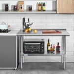 HALLY Stainless Steel Table for Prep & Work 24 x 48 Inches, NSF Commercial Heavy Duty Table with Undershelf and Backsplash for Restaurant, Home and Hotel