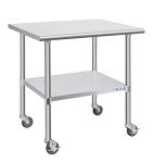 Hally Stainless Steel Table for Prep & Work 30 x 36 Inches with Caster Wheels, NSF Commercial Heavy Duty Table with Undershelf and Galvanized Legs for Restaurant, Home and Hotel