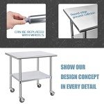 Hally Stainless Steel Table for Prep & Work 30 x 36 Inches with Caster Wheels, NSF Commercial Heavy Duty Table with Undershelf and Galvanized Legs for Restaurant, Home and Hotel